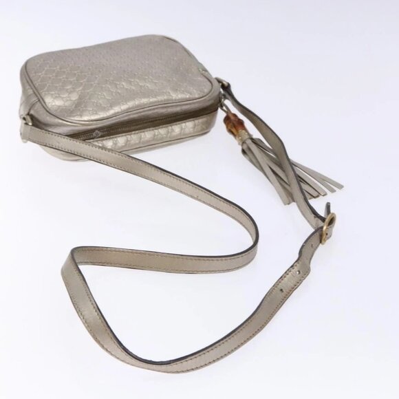 GUCCI Micro GG Canvas Guccissima Shoulder Bag Leather Silver 309538 Auth 135358 - Picture 8 of 16